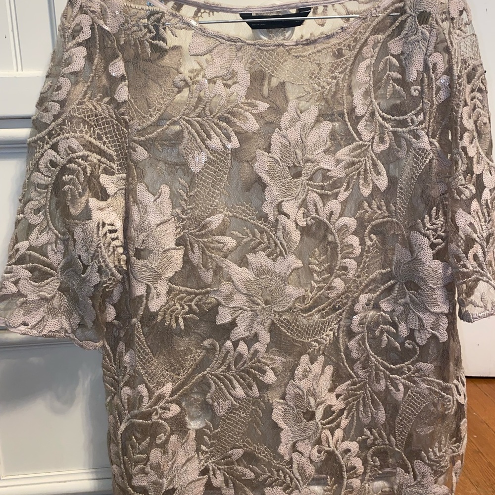 Zara sheer lace embellished blouse